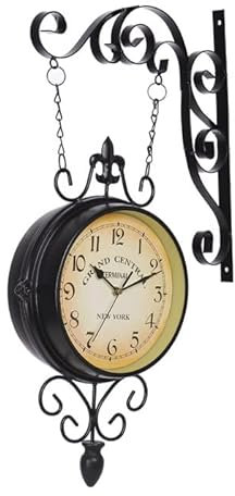 Antik Retro Bahnhofsuhr Vintage doppelseitige Wanduhr, 360 Grad Drehung antike Wanduhr, Wandmontage Retro Central Stationuhr, for Gartenpool-Pool Lanai Zaun Badezimmer Kunst dekorativ Wanduhr Doppelse