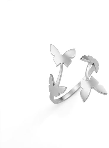 Dreamtimes Schmetterling Ringe für Frauen Zierliche Schmetterling Party Ringe Einstellbare Daumen Offen Ring Versprechen Hochzeit Ring Minimalistische Schwanz Finger Stacking Band Ring (Silber)