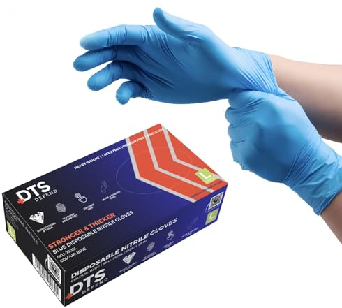DTS Defend - Super Strong, Heavy Duty Blue Nitrile Gloves (Large), Box of 100, Disposable, Free from Latex