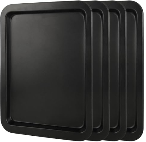 JMIATRY 4 Pcs Non Stick Oven Baking Tray, Rectangle Heavy Duty Carbon Steel Oven Tray, PFOA Free Roasting Tin Pans for Baking Food, Black, 33X23X2cm