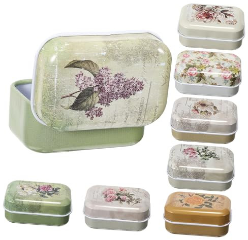 CALLARON Lot de 8 boîtes à bijoux, 6 x 4 x 2,5 cm, en étain avec couvercle rabattable, petites boîtes en métal décoratives, avec couvercle