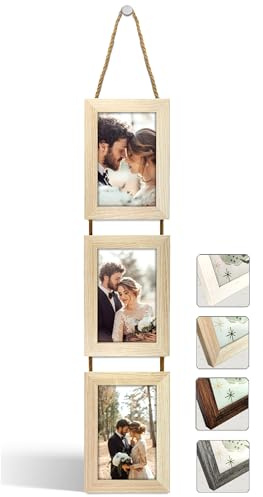 NEOWS Fotorahmen für Mehrere Fotos Hochformat für 3 Bilder 10x15 cm Eiche | Bilderrahmen Collage | Bilderrahmen Mehrere Bilder | Wanddeko Bilderrahmenset zum Aufhängen | Mehrfach Bilderrahmen für Wand