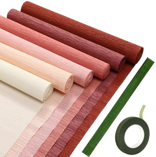 Gersoniel 57 Pieces Crepe Paper Flower DIY Kits 6 Rolls 35g Crepe Paper Rolls 50 Pcs Floral Iron Wire 1 Roll 50 Meter for Birthday Party Wedding (Pink Series)