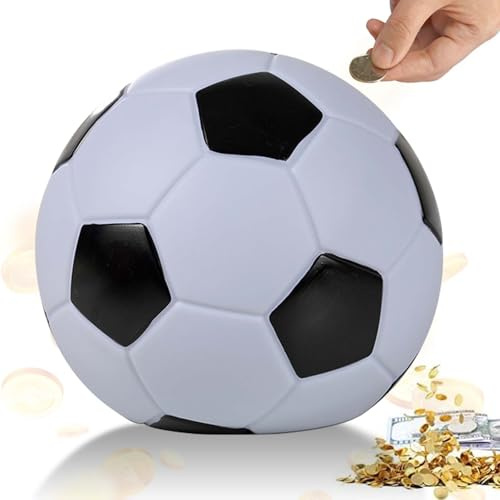 Sparbössa fotboll spargris för pojkar flickor, fotbollsparbössa 15 cm fotbollsparbössa liten för barn, barns spargris för födelsedagspresent, svart-vit