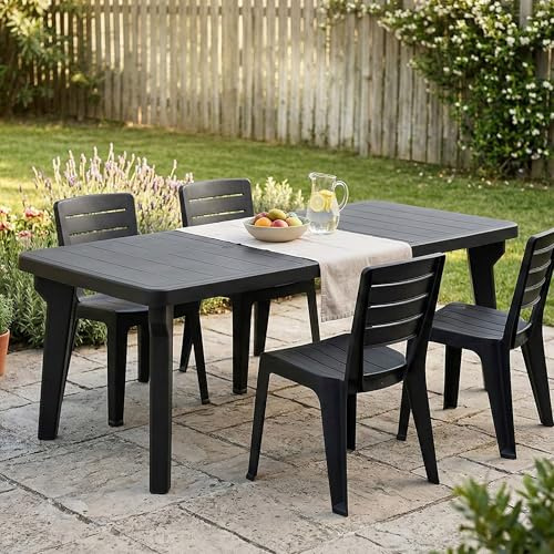 Dmora - Tavolo da esterno Mercurio, Ripiano rettangolare, Tavolo allungabile da giardino o da bar, 100% Made in Italy, 160-220x90h74 cm, Antracite