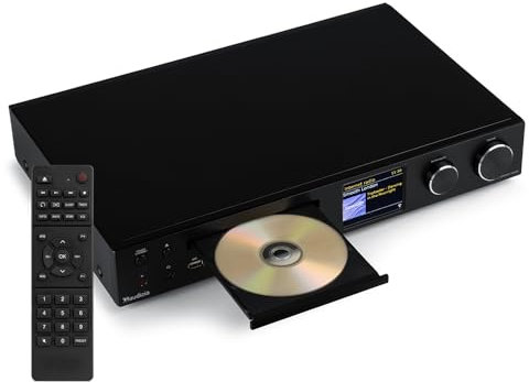 Audizio Bolzano - Receiver Internetradio WLAN mit Bluetooth, CD-Player, Spotify Connect, Wecker, 40.000 Sender, Fernbedienung & App-Steuerung, Toslink & Subwoofer-Anschluss, DAB+ und FM - Schwarz
