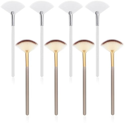 8Pcs Facial Brush, Facial Brushes, Ultra Slim Soft Face Mask Brush for Professional Blending Makeup, Fan Brushes for Facials for Mask Mud Cream Makeup Esthetician (Silver, Champagne)