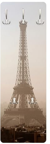 Wandgarderobe inkl. 5 Haken Skyline Stadt platzsparendes Design - Made in Germany - Stadt Retro Vintage Flurgarderobe beige schmal Garderobenpaneel 2602