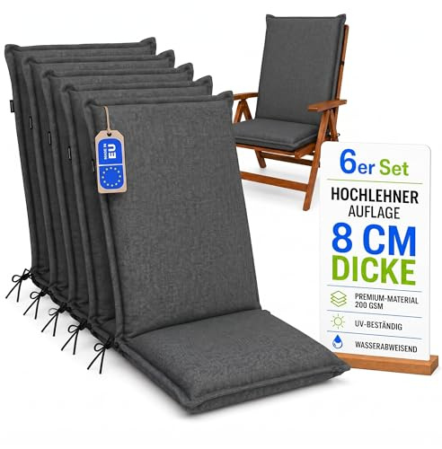 Pillows24 Hochlehner Auflagen 6er Set 120x50x8cm, Wasserabweisend & UV-fest