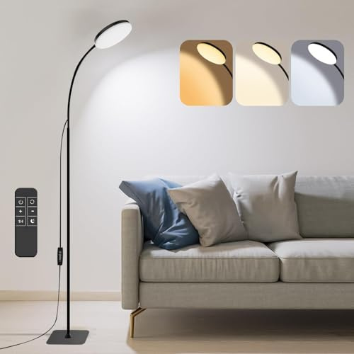 BTTO Lampadaire sur Pied Salon avec Télécommande, 10W Liseuse LED Dimmable 3 Couleurs et 10 Luminosités, LED Lampe sur Pied Flexible Réglable en hauteur pour Chambre, Bureau, Salon