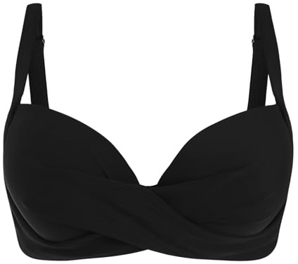 Bikini Oberteil Push Up Crossover Bikinioberteile Schwarz für Damen Große Brüste Schnell Trocknend Wickeloptik V Ausschnitt Bademoden Sexy Neckholder Bikini Top Gepolstert Sommer Strand Swimsuits