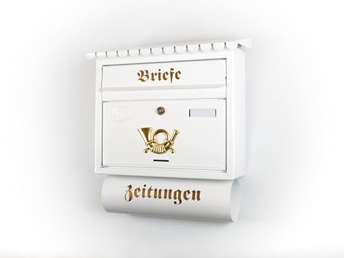 XXL Briefkasten Postkasten Zeitungsrolle Nostalgie Namenschild Wandmontage Flachdach (Weiß)