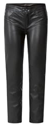 Damen Kunstleder Hose Lederoptik Stretch Schwarz Glanz Blickdicht Elegant Partyhose (DE/NL/SE/PL, Numerisch, 40, Regular, Regular, Schwarz, mit Knopf)