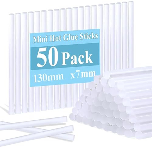 RUNSAI Barras Silicona Caliente 7mm para Pistola Silicona Pequeña, Pegamento de Barra Térmico Recambio, Cola Quente Termofusible Transparente Extra Fuerte para Bricolaj Manualidades Niños -50 Piezas
