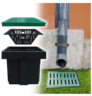Sumidero con rejilla for drenaje, depósito de plástico PE for tormentas con filtro de residuos for patio, estacionamiento, bajante y césped.(L50xw30xh80cm)