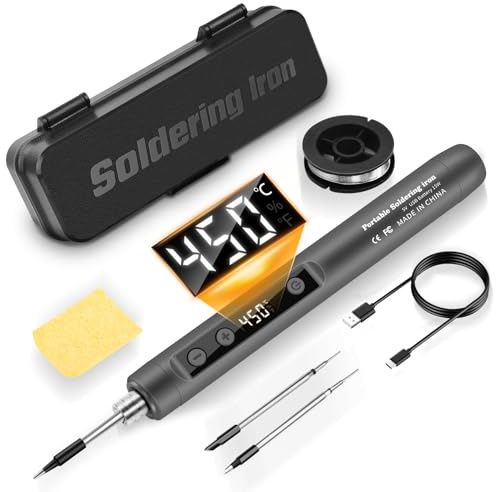 Daakro Kabelloser USB Lötkolben Set mit LCD Display - Temperatur Einstellbar 180-450°C, mit 3 Lötspitzen & Zubehör - Lötset für Reparaturen & Elektronik (Grau)