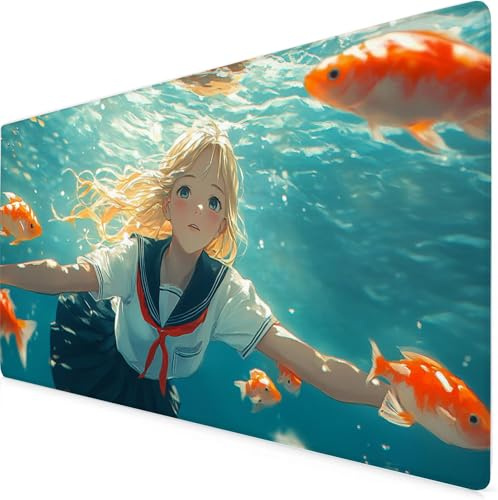 Girl Gaming Mouse Pad Fish Large Mouse Mat Comfortable Mousepad with Smooth Cloth Surface, Textured Wear Resistant, Improved Precision and Speed, Mousemat 1600x800x3mm Desk Accessories for Men K7-766