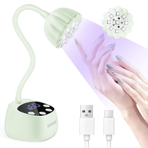 JODSONE Schnellhärtende UV-Nagellampe - Tragbare und flexible Gänsehalslampe mit 360° verstellbarem Design, wiederaufladbare LED-Trockenlampe für Gellack, Auto-Sensor & 4 Timer, Cyanblau