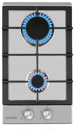 Klarstein Gas Cooker, 2 BurnersHob, 4000W Built In Two Ring Electric Hob, Campervan Cooktops Gas Cookers, Stainless Steel Glass Top Wok Burner, Kitchen Stoves LPG Cooker Burners Units