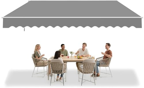HENGMEI Auvent à bras articulés, protection solaire, store de terrasse escamotable, en aluminium, avec manivelle, 400 x 300 cm, gris clair