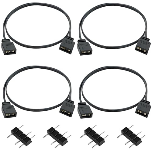 Joycabin 4 Stück 50cm Verlängerungskabel ARGB 5 V 3-polig, Argb 3-polig, 3-poliges adressierbares Kabel für Computergehäuse, CPU-Kühler und 5V RGB Lüfter, PC Kabel