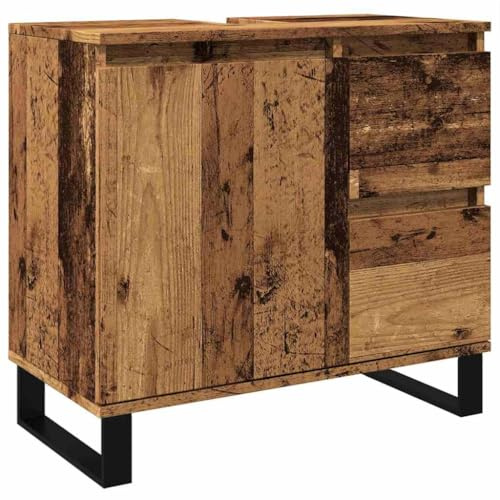 Mhdvray Mobile sottolavabo in legno antico 65 x 33 x 60 cm, in legno con gambe in ferro industriale, set di mobili da bagno per piccoli bagni