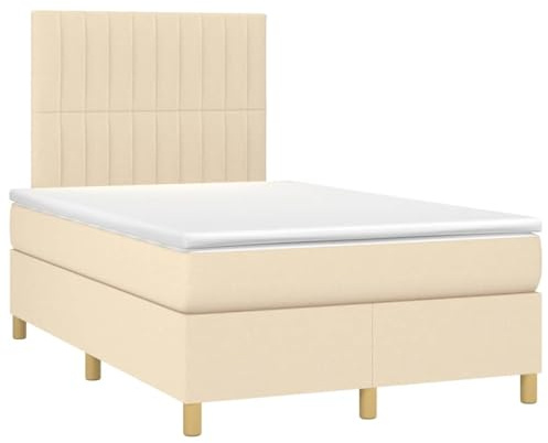 mtlskopl Boxspringbett mit Matratze Creme 120x190 cm Stoff Bettanlage Komplettbett mit Höhenverstellbarem Kopfteil und Topper Polsterbett Einzelbett für Rückenschläfer