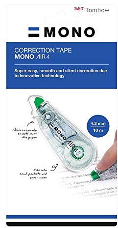 Tombow CT-CA4-1P korrigeringsrulle Mono air 4, rullning på sidan, 4,2 mm x 10 m, transparent, blisterad