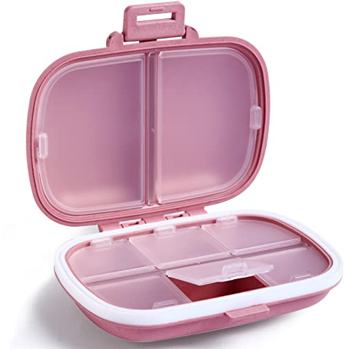 Holii Travel Pill Organizer, 8 Compartments Portable Pill Case (Pink)