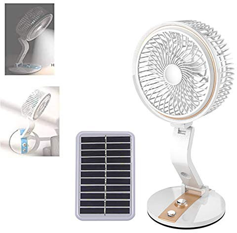 GMRZ USB Solar Fan, with LED Light Desk Fan Multi-Function Mini Fan 360 ° Rotation Wall Fan for Home Office Living Room Bedroom Dorm Room, with Solar Panel,Gold