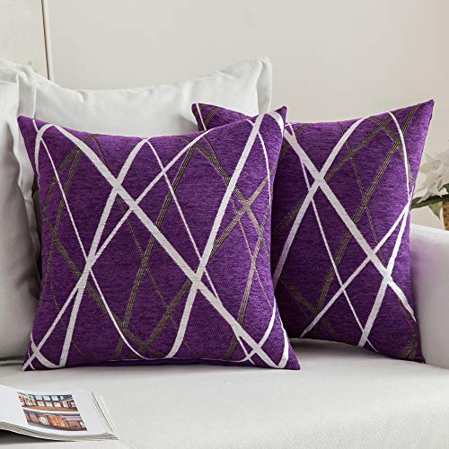 MIULEE 2er Set Kissenbezug Dekorative Chenille Gemütliche Moderne Dekokissenbezug Kissenbezug Federkissenbezüge Kissen Für Sofa Schlafzimmer Lila 45 * 45cm