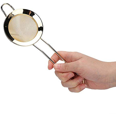 Powder Strainer, Stainless Steel Cone Shape Cake Powder Filter Cocktail Mesh Strainer Bar Accessories(Gold)