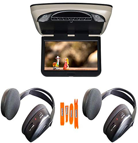 Voxx Movies to Go VXMTG10 10.1 Hi-Res DVD LED Back-lit Overhead Monitor with 2 Pair of Wireless Headphones