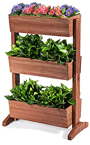 COSTWAY Fioriera Verticale da Esterno in Legno con 3 Livelli a Scala | Fioriera Rialzata per Coltivazione di Ortaggi, Fiori, Erbe e Frutta, da Balcone, Giardino e Cortile, 71 x 38 x 105 cm