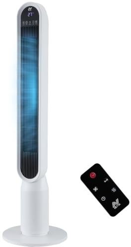 NETTA 42 Inch Tall Tower Fan with Remote Control - Bladeless Oscillating Fan with LED Display & 8-Hour Timer - 4 Speed Settings, 4 Wind Modes - Electric Floor Fan for Home, Kitchen & Office - White