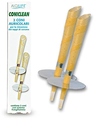 ALGILIFE ConiClean Coni Orecchie Cerume con Cera d'Api, Pulizia Orecchie Adulti con Filtro Frangifiamme, Candele Auricolari per Rimozione Tappi di Cerume Naturali e Sicure (2 coni auricolari)