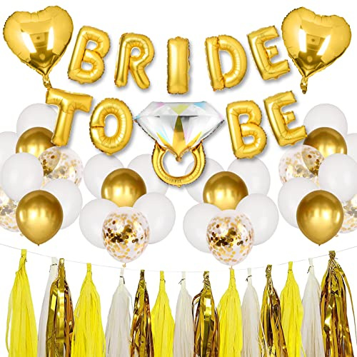BLOOMWIN JGA Deko Frauen Luftballons Set Gold Junggesellenabschied Dekoration Accessoires Bride To Be Ballon Girlande Folienballons Quasten Konfetti Luftballons