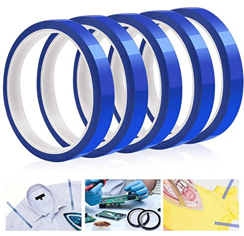 LYTIVAGEN 5 Rotoli 10mmx33m Nastro Resistente al Calore Nastri Termici Blu Adesivo Alte Temperature Nastri Isolanti Elettricisti Nastro Sublimazione per Circuiti Elettronici Trasferimento di Calore
