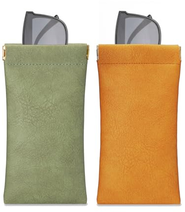 molshine 2Pcs Portable Leather Sunglass Pouch,Soft Eyeglass Case,Eyewear Sleeve for Reading Glasses,Small Sunglasses