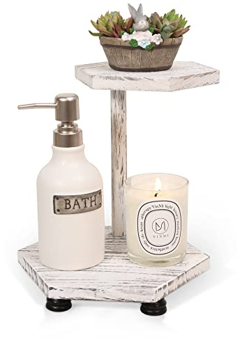 Tikea 2-Tier Wood Riser for Decor, Farmhouse Bathroom Decor Counter Shelf