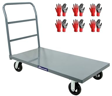 5Seconds Industrial Platform Truck - Heavy Duty 48' X 24' Flatbed Cart with 2000lb Capacity, 6 Swivel Wheels with 6 Pairs Work Gloves