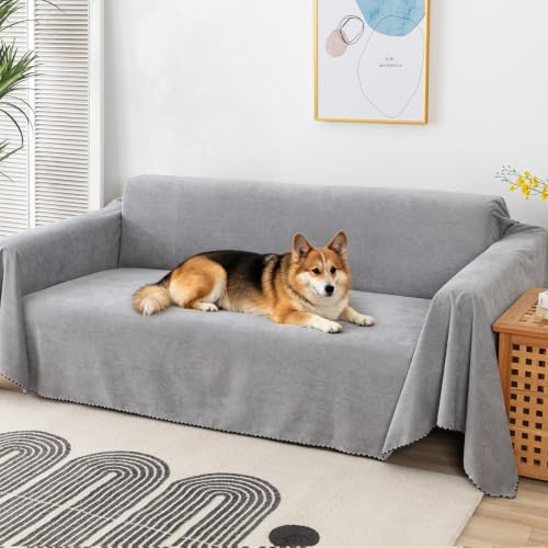 VanderHOME Wasserdicht Sofabezug Home Dekoration Solid Farbe Dünne Decke Vier Jahreszeiten Universal Sofaüberwürfe Multifunktionaler Sofa Schutzhülle Wohnzimmer Haustier 180 * 90cm-Grau