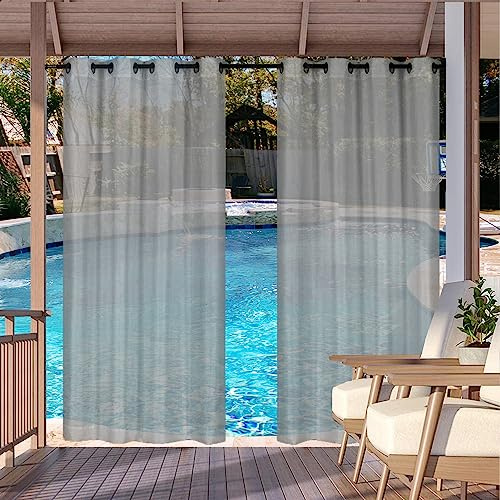 Heavyoff Outdoor Vorhang Wasserdicht Transparent Gardinen mit Ösen | Leinenoptik Outdoorvorhänge für Gartenlaube Balkon Terrasse Pavillon Grau, 1 Stück, Grau, 132x213cm