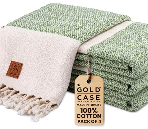 Gold CASE Turkish Beach Towel Set of 4 – 100% Cotton Large Turkish Bath Towels 67 x 38'' – Aphrodite Extra Large, Quick Dry & Sand Free Towels – Peshtemal for Pool – Pistachio