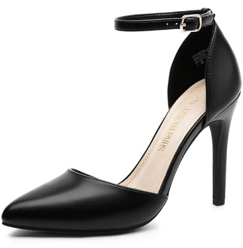 DREAM PAIRS Damen Pumps mit spitzer Zehenpartie Knöchelriemen hoher Absatz Stiletto-Absatz Hochzeitsschuhe Brautschuhe,Size 39,Schwarz-Pu,Oppointed_Lacey