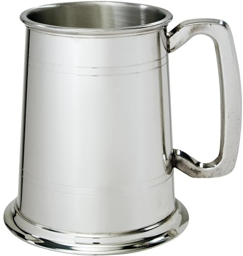 Zinn Krug 1 Pint Schmucklos Doppelte Linien Quadratischer Griff Rein Schwer Messgerät Bier Krug Möglich für Gravur Personalisierte Geschenke für Männer und Frauen