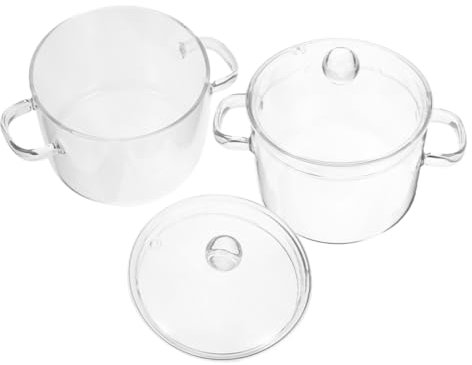 BRIGHTFUFU 2pcs Glass Stew Pot with Lid High Borosilicate Glass Cooking Pots for Slow Stewing and Food Preparation Household Kitchenware