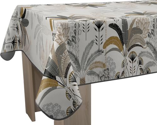 Le linge de Jules Tischdecke, schmutzabweisend, Palmen – quadratisch, 150 x 150 cm, Beige, Grau, Schwarz
