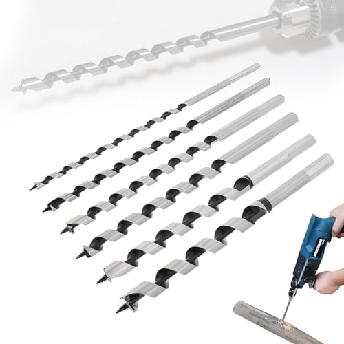Omninmo Schlangenbohrer, 6 Stück, 6, 8, 10, 12, 14, 16 mm, Sechskantschaft, extra lang, Holzspiralbohrer-Set für Holz, Ziegel, Fliesen, Kunststoff