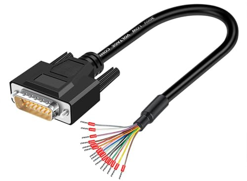 Harrisen DB15 Lötfreier Adapterstecker Breakout Connector, 1,5m 26AWG | 1 Stück, 1,5m 26AWG Ersatzkabel, Kunststoffschale, RS232 D-SUB Seriell auf 15-Pin Port Terminal